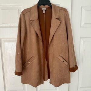 Chico’s Faux Suede Open Blazer Jacket - Chicos Size 2 / US 12-14) Tan Brown